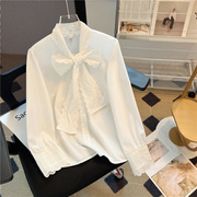 白色雪纺衬衫春装2024年女装今年流行漂亮小衫蝴蝶结上衣春季
