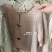 韩国童装女童针织衫外套春季洋气，女宝宝甜美韩版儿童开衫毛衣