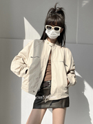 棉村美式工装气质拉链口袋，设计外套女2024春秋高级感短夹克