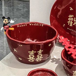 红色喜庆餐具创意新婚喜碗汤盘喜盘新中式组合送新人闺蜜结婚礼物