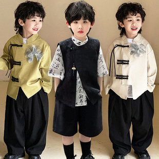 新中式童装国潮男童唐装外套，春秋季儿童汉服中国风帅气套装