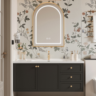 橡木法式复古浴室柜陶瓷，一体盆卫生间洗脸洗手盆柜，组合洗漱台美式