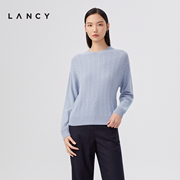 LANCY/朗姿绵羊毛衫2022秋季针织衫简约通勤宽松圆领毛衣女