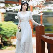  年复古中国风珍珠扣重工提花连衣裙高腰纯色短袖十动漫