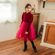 2021女童冬装韩国丝绒加厚公主裙洋气女孩圣诞新年红色加绒长裙子