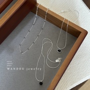 wandou925纯银韩风简约素银色，黑玛瑙项链，亮眼高级气质感锁骨链
