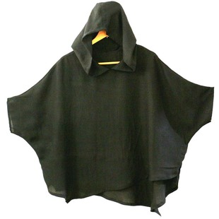 潮流男装夏季t恤短袖宽松半袖，亚麻上衣个性，连帽蝙蝠衫五分袖斗篷