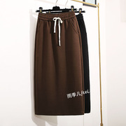 咖啡色半身裙女2024春季韩版显瘦中长款宽松直筒一步休闲卫裙