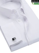 法式袖扣衬衫男士长袖商务正装春季修身弹力免烫休闲白色衬衣