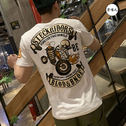 夏日系潮牌短袖T恤男宽松大码机车骷髅朋克潮男短T恤嘻哈潮流半袖