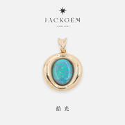 jackgem珠宝拾光天然欧泊吊坠，天然宝石吊坠，18k金女绿宝石吊坠t7