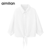 艾米恋雪纺衬衣五分袖薄款衬衫女夏季设计感小众白色短款外搭上衣