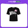 香港直发MSGM 女士黑色棉质字母LOGO粉色图案印花圆领短袖T恤 MDM