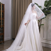 头纱新娘主婚纱长款大拖尾细闪双层高级感结婚婚礼仪式感软纱