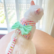日韩猫咪胸背带宠物衣服，撞色蝴蝶结牵引绳遛猫绳猫绳子，牵引猫夏季