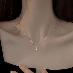 单颗吊坠天然淡水珍珠项链轻奢小众饰品s999纯银，项链女锁骨链