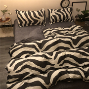 北欧简约黑色豹纹斑马纹，四件套床上用品1.5m1.8米，被套床单耐脏ins