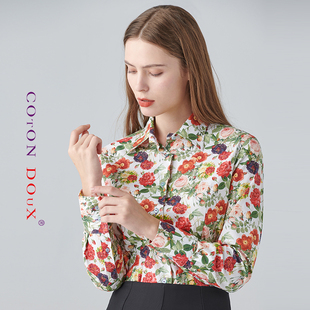 cotondoux法国品牌女装碎花衬衫，女士时尚休闲长袖个性法式花衬衫