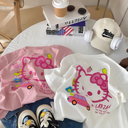 儿童短袖t恤2024夏季纯棉，卡通可爱凯蒂猫女童装粉色宝宝上衣