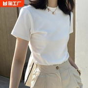 短袖t恤纯棉白色圆领2024夏季设计感个性小众显瘦宽松上衣