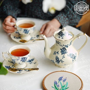 咖啡杯碟套装复古青花陶瓷咖啡壶，咖啡杯高档精致英式下午茶杯茶具