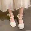 法式粗跟玛丽珍女鞋2024春季仙女风小皮鞋白色，配裙子高跟单鞋