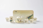 云水禅心骨质瓷海格雷，高档中式手绘茶具，套装山水图案送礼礼盒