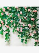 仿真玫瑰花藤装饰空调管道遮挡缠绕墙面绿植蔷薇藤条 假花藤蔓