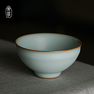 汝窑茶盏主人杯单杯景德镇手工茶杯，陶瓷茶具冰裂釉天青色收藏瓷器