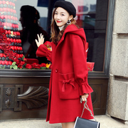红色小香风毛呢外套女2023冬季日韩系穿搭小个子呢子大衣