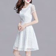 白色蕾丝连衣裙女中年2023春夏，时尚气质大码收腰显瘦雪纺裙子