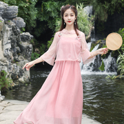 2024夏季中国风年轻款少女文艺复古汉服长款刺绣汉元素连衣裙