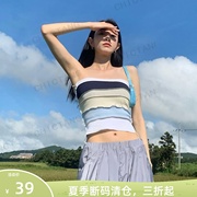 chictang2023夏韩版温柔撞色拼接设计感ins抹胸T恤上衣女財贰9