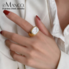 eManco戒指钛钢女不掉色简约夸张金色 欧美ins白色贝壳不锈钢指环