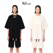 WildRooms夏季2023男女设计感宽松潮牌黑白重磅短袖大T恤