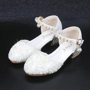 女童水晶公主鞋白色儿童高跟鞋模特，走秀钢琴主持配礼服，演出单皮鞋(单皮鞋)