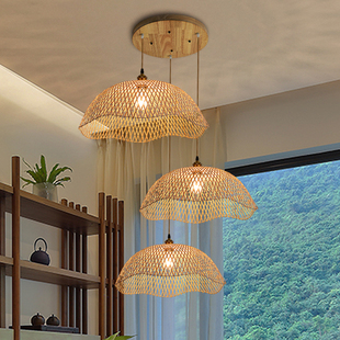 东南亚创意竹编吊灯服装店，餐厅茶室卧室，书房田园风格竹艺异性吊灯