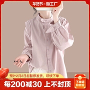 立领纯棉灯笼袖长袖，女士衬衫2023春秋女装上衣，复古打底衫衬衣