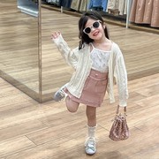 韩系童装2024春装女宝宝套装软糯女童针织开衫碎花吊带粉色半身裙