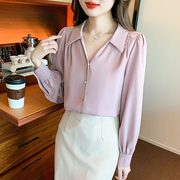 香芋紫色长袖衬衫女春秋宽松垂感雪纺夏季衬衣，设计感小众外穿上衣