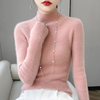 粉色羊毛衫女半高领紧身毛衣秋冬纯羊毛无缝针织衫黑白灰打底衫