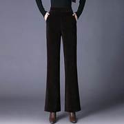 秋冬季款中年女式妈装黑色微喇叭裤，高腰妈休闲新雪尼尔长裤子