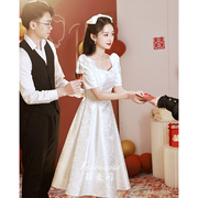 白色小晚礼服高级感平时可穿订婚连衣裙法式敬酒服领证登记小白裙