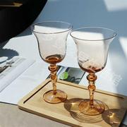 法式甜酒杯复古高脚杯郁金香红酒杯绿色玻璃精致香槟杯酒柜装饰杯