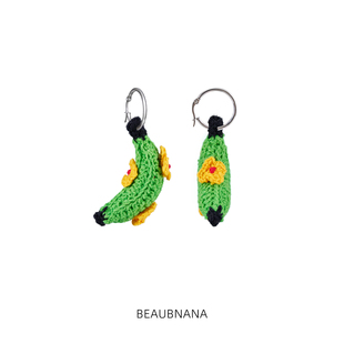 小黄香蕉手钩绿色耳环女独特小众设计感个性耳夹可爱甜美夏季耳饰