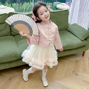 女童春季连衣裙套装女宝宝，新中式国风儿童装公主，裙纱裙两件套