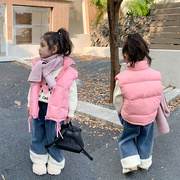 2023冬季童装女童粉色棉马甲儿童宝宝加厚棉马夹保暖开衫外套