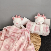 原单小鹿法兰绒毯100*80cm安抚玩偶可爱毛绒，玩具被子两用宝宝盖