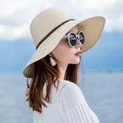 帽子女夏天韩版遮阳帽，防晒太阳帽可折叠大沿沙滩帽，海边草帽小清新