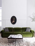 北欧现代小户型客厅设计师直排侘寂风复古墨绿色丝绒布艺三人沙发